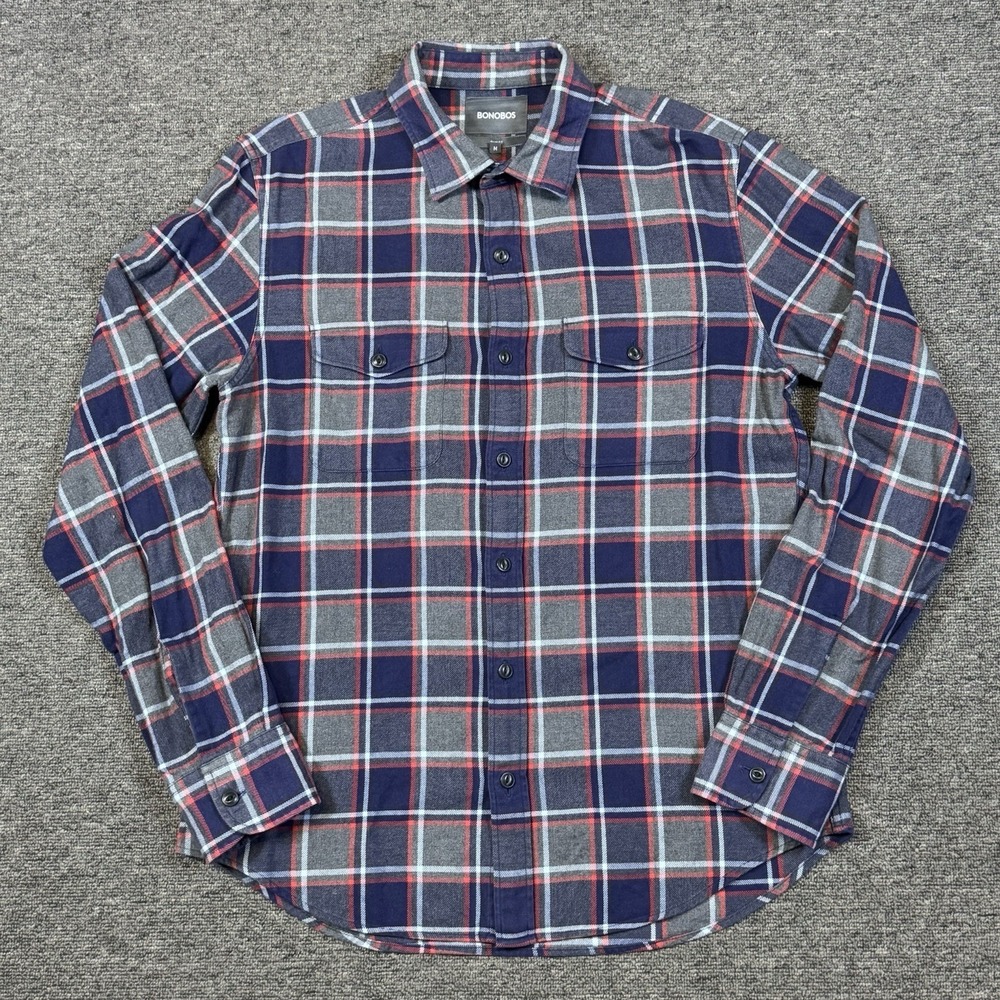 Bonobos Flannel Button Up Shirt Plaid Slim Fit Long Sleeve Men's Size Medium - Picture 5 of 10